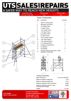 Click Here To Enlarge This Photo Of UTS 500 2&period;2m Platform Height Aluminium Scaffold Tower Single Width 1&period;8m x 850mm